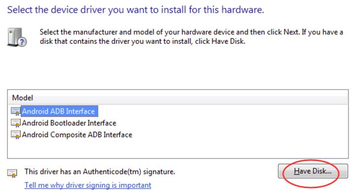 Install ADB driver on Windows 10